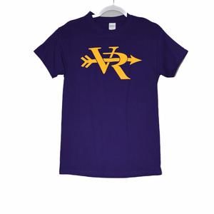 Gildan Mens Purple T-Shirt VR Text w/ Arrow Graphic Crew Neck Short Sleeve Sz S